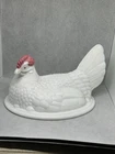 Vintage Westmoreland Hen On Nest 7" LID ONLY White Milk Glass with Red HON