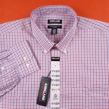NWT Kirkland Men's Non-Iron Button-Down Collar Shirt Red Check SIze 17-32/33