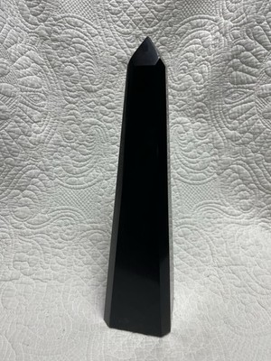Large Black Obelisk Tower Crystal Stone 12 Inches polished Point Display Decor