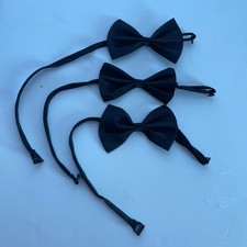 Set of 3 Mens Bow Ties Black Adjustable Pre-Tied Formal Satin Bundle