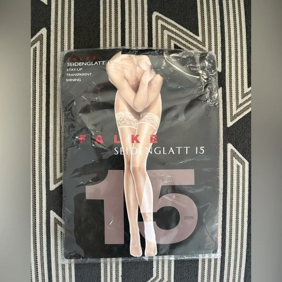 Новый Falke черный блестящий кружевной верхний бедра высоты размер 9,5/10 - Изображение 3 из 4