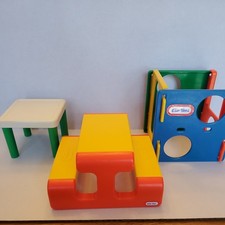 Vtg Little Tikes Dollhouse Furniture Picnic Table, Table and Playground Cube