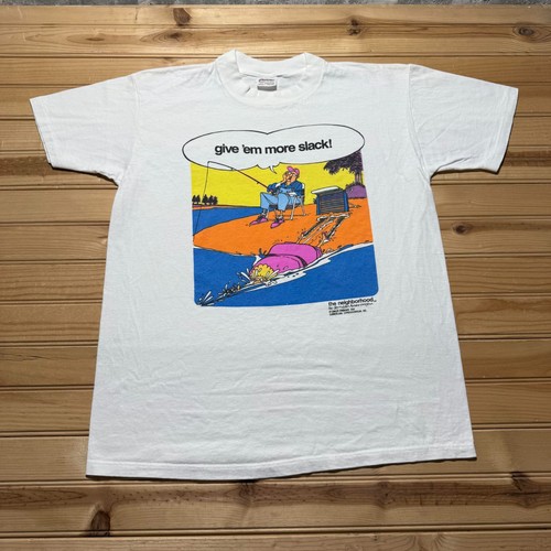 Neighborhood, Vintage 1990 The Neighborhood Give 'Em More Slack Comic Funny T-Shirt USA Large