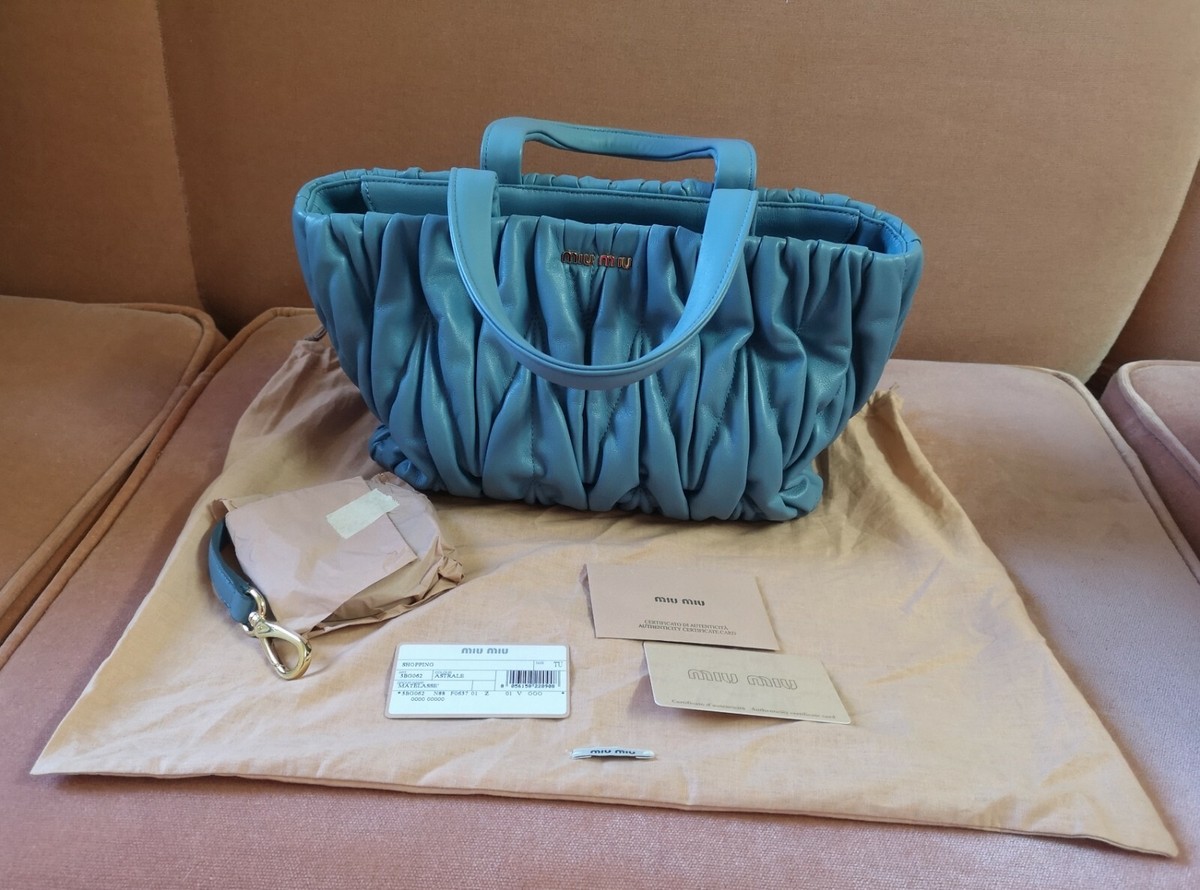 NWT Miu Miu Matelasse Shopping Shoulder Bag~Blue~5BG062-N88
