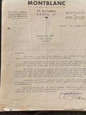 Montblanc  Pen Co Letter 21th Octobre, 1942 Paris Office27 Rue Taitbot Paris.