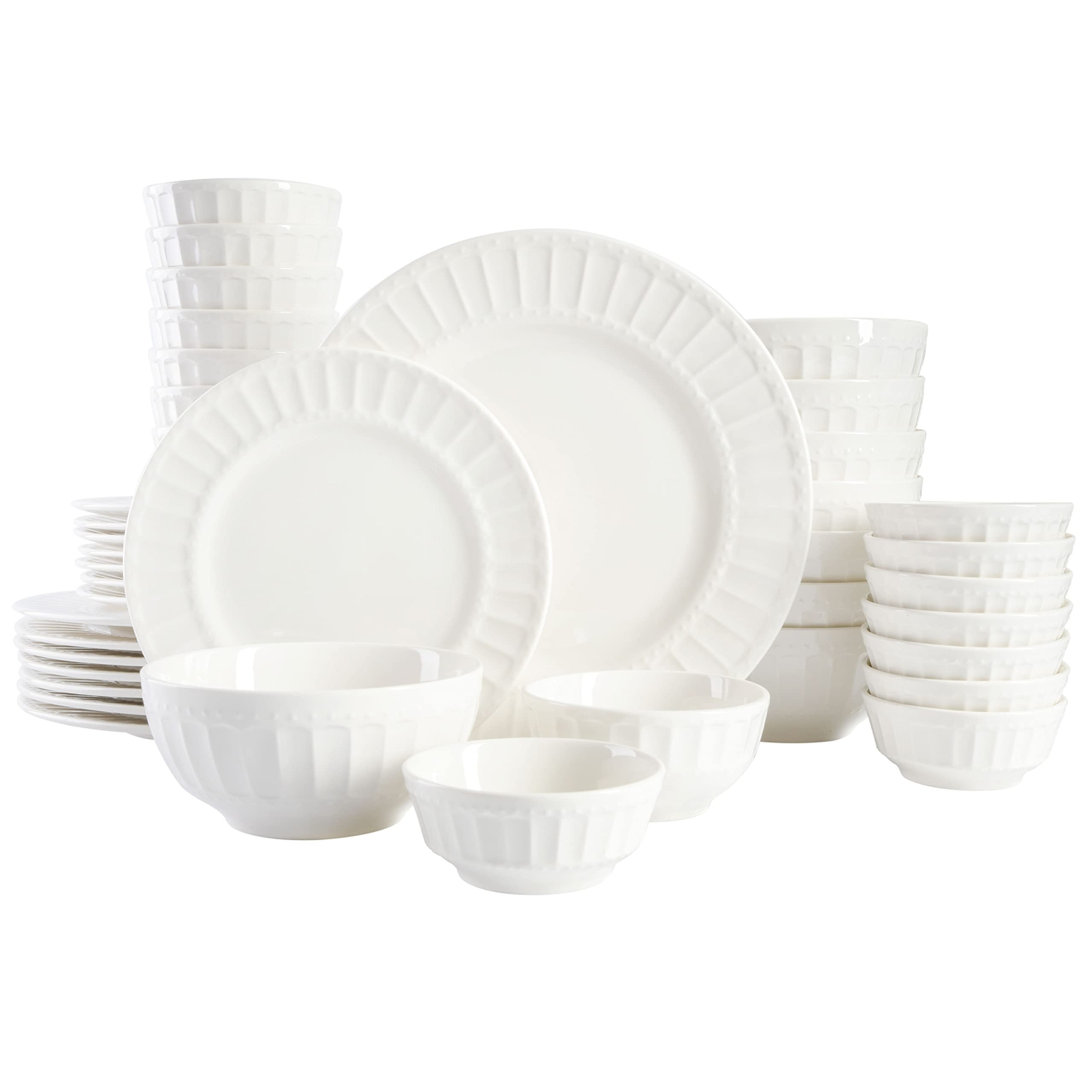 Gibson Home Gracious Dining 40 Piece Embossed Dinnerware Set for 8 White