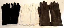 Lot of 3 Pair Women's VINTAGE White, Black,  Gray Gloves - Size Small A 