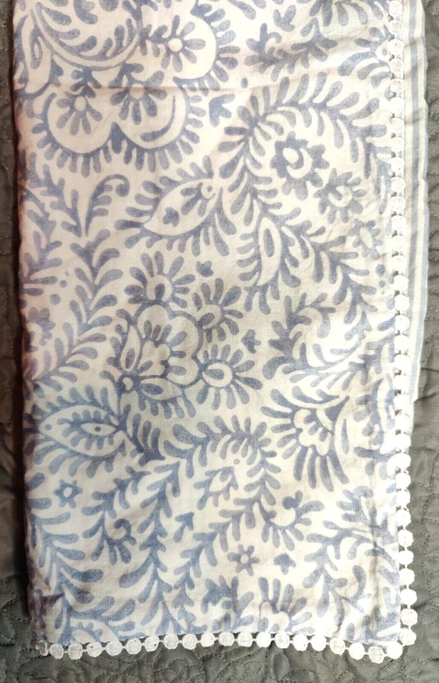 2 Shabby Chic Pillow Shams 21X28” Cotton Blue & White Paisley Striped Reversible - Image 3 of 4