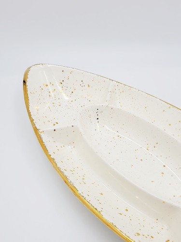 MCM HUGE Ceramic Cream Gold Speckled Multi-Chamber Serving Platter 50-60s - Picture 5 of 8