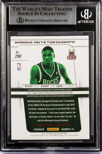 2013 Giannis Antetokounmpo Panini Prizm RC Rookie #290 BGS 9 Mint - Bild 3 von 4