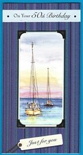 50th Happy Birthday Greeting Card 50 Years Old for Him Male Sailing Boats Sea
