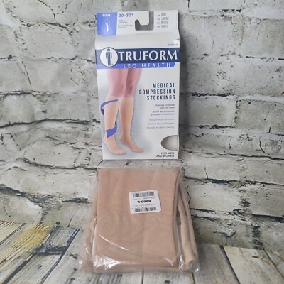 Truform Closed Toe Knee High 20-30 mmHg Compression Stockings Beige Large NIB