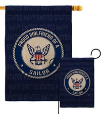 Proud Girlfriend Sailor Burlap Garden Flag Navy Armed Forces Yard House Banner