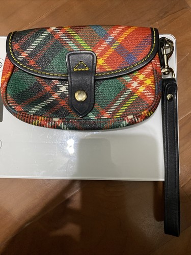 Dooney & Bourke Red Tartan Plaid Wristlet with Black Trim, 6", Snap Closure - Picture 3 of 6