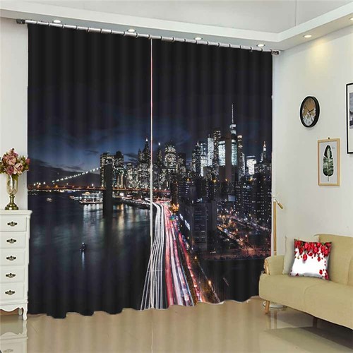 Night View Beautiful City 3D Blockout Photo Print Curtain Fabric Curtains Window - Imagen 4 de 10