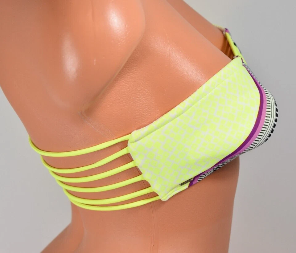 Top de bikini para mujer Rip Curl Mystic Tribe amarillo neón con tiras bandeau S nuevo con etiquetas Foto 4 de 4