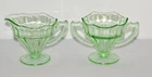 Transparent Green Creamer & Sugar Glass - Panel Green Depression Style 2x Piece