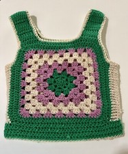 Vintage 1960s Sleeveless Hand-Made Crochet Knit Vest,Top, Girls Medium 8-10