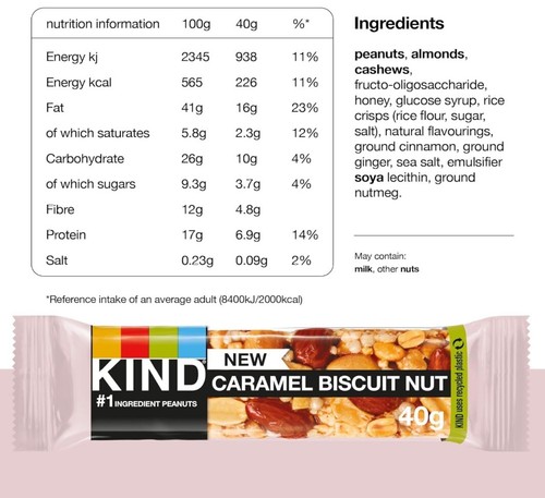 12 x 40g KIND Caramelised Biscuit Nut Gluten Free Snack Bars High Fibre BBE10/24 - Picture 4 of 5