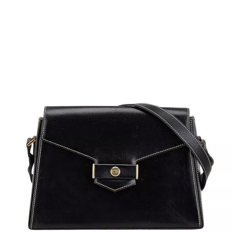 Sac bandoulière diagonale vintage Dior logo CD cuir noir femme 