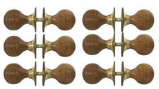 6 Pairs Of Rosewood & Aged Brass Beehive Wood Mortice Rim Door Knob Knobs