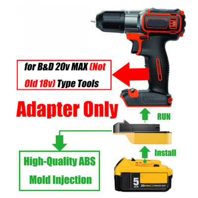 1x for Black & Decker 20V MAX Tools Adapter To for DEWALT 20V MAX Li-Ion Battery