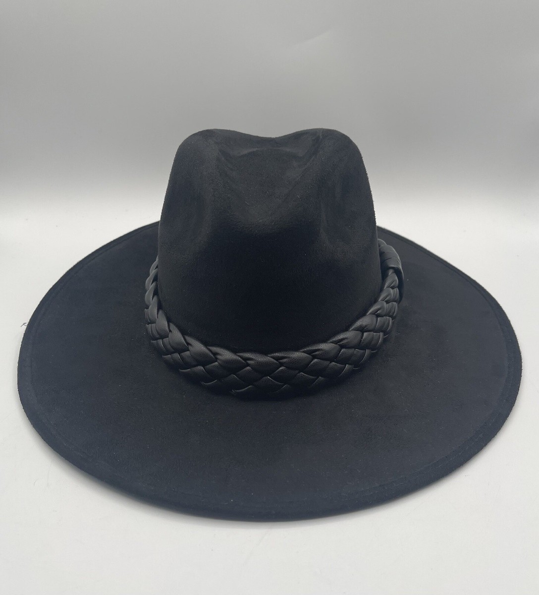 FREE PEOPLE x ASN Melrose Rancher Hat BLACK SUEDE W/ BRAIDED 