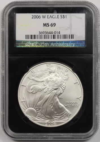 2006-W Burnished American Silver Eagle $1 MS 69 NGC Black Retro Slab