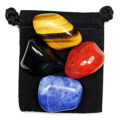 ENERGETIC GROUNDING Tumbled Crystal Healing Set = 4 Stones + Pouch + Card