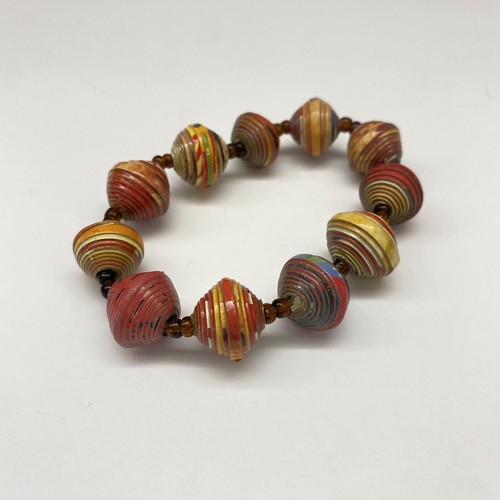 Vtg Multi Color & Size PAPER Beaded Bracelet Glazed Boho Handmade Artisian - Picture 10 of 10