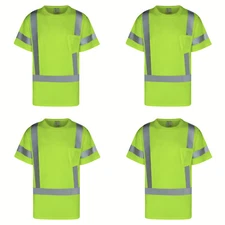 CLARO 4 Pack Everyday ANSI Class 3 Short Sleeve T-Shirt Hi Vis