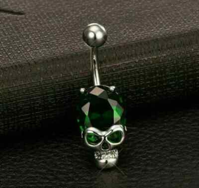 2.2Ct Oval Cut Lab-Created Emerald Skull Belly Button Ring14K White Gold Plated