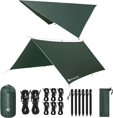 V VONTOX Tarp 3x3M Wasserdicht, Camping Zeltplane für Hängematte, Outdoor
