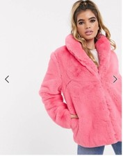 New Missguided For Asos Pink Faux Fur Duster Coat Bomber Jacket Us 8 $99