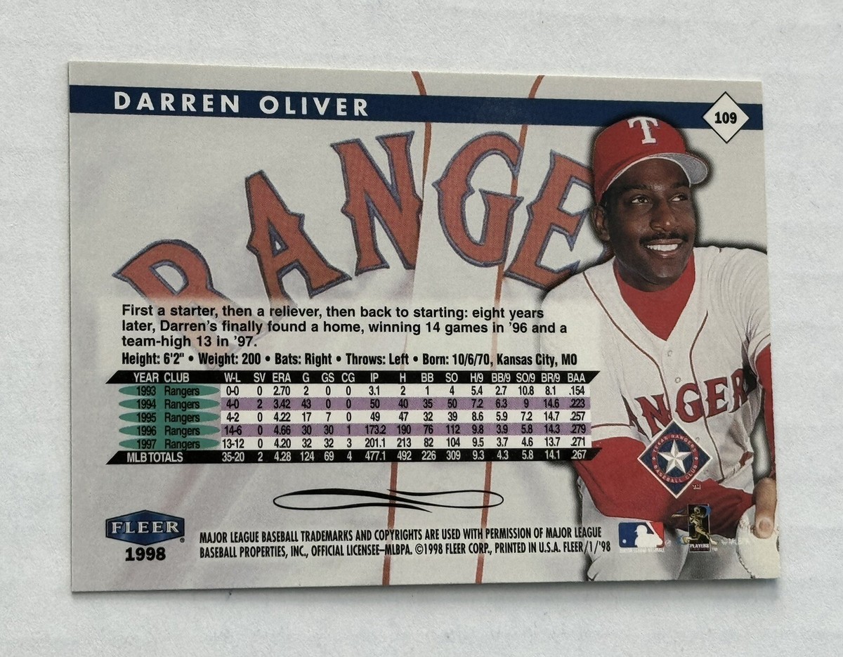Darren Oliver 1998 Fleer Tradition Authentic Signed Autograph Auto