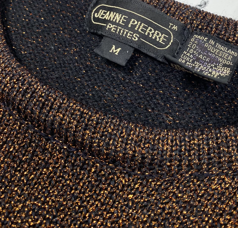 Suéter retro metálico brillante bronce negro vintage de diseñador de los 80 para mujer PM MP Foto 3 de 4