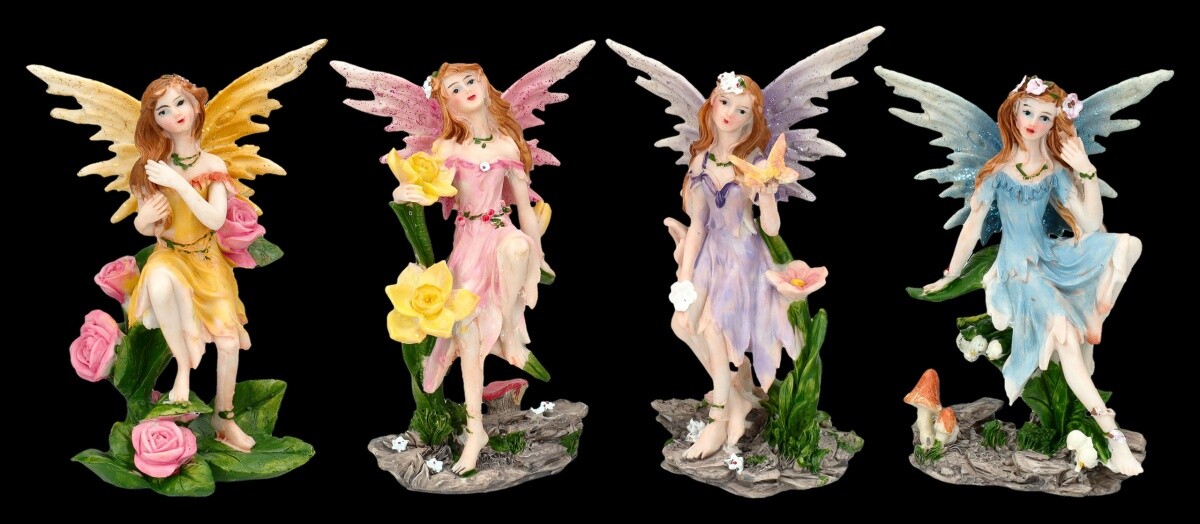 Elves Figures with Flowers 4 Set - Fairy Fantasy Gift Collector Decorations