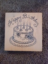 Inkadinkado Happy Birthday Wood Mounted Rubber Stamp 4-1/2"x4-1/2" Square...