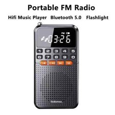 Portable FM Radio Dual Antenna Pocket Bluetooth 5.0 Speaker TF Card Music Player
