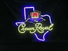 Insegna Luminosa Neon Crown Royal Whiskey Texas Lamp Bar 17"x14" Nuova