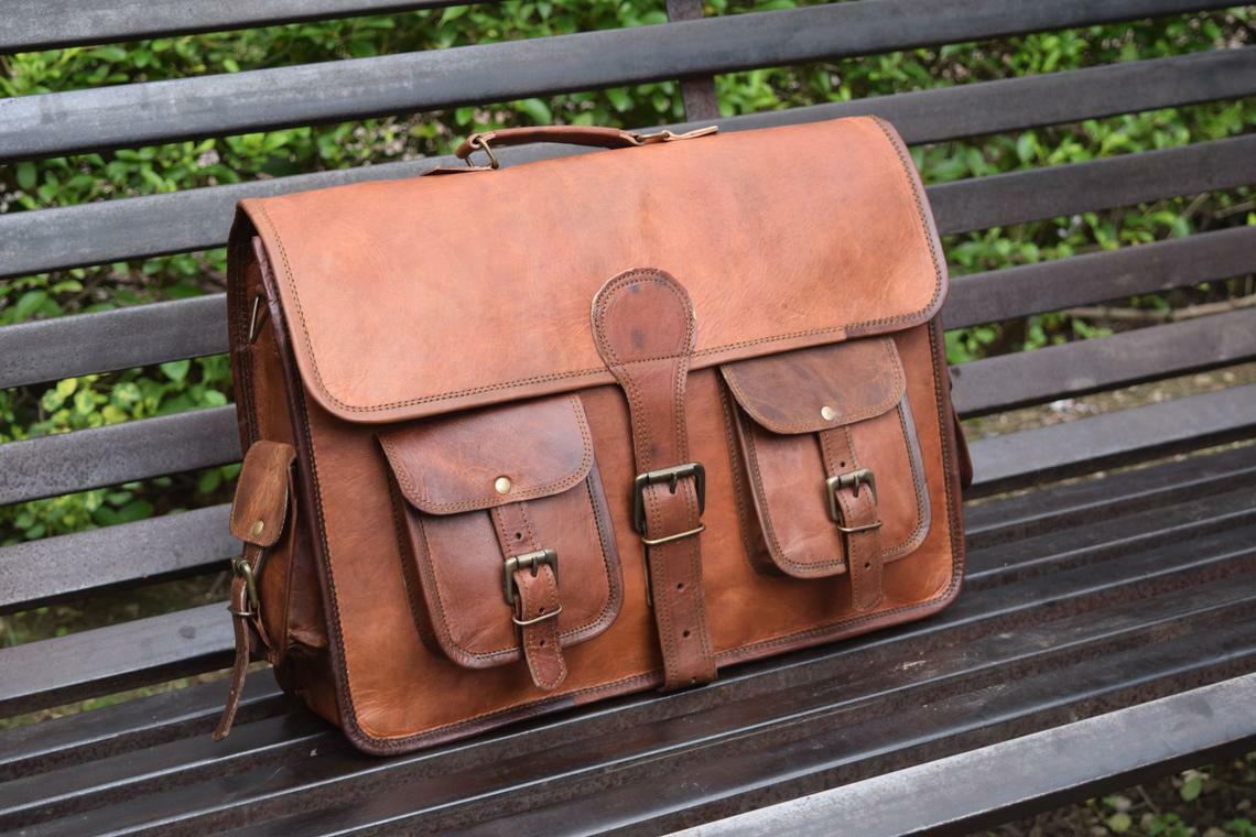 Vintage Brown Leather Messenger Bag for Men – Large Laptop Briefcase Shoulder Bag