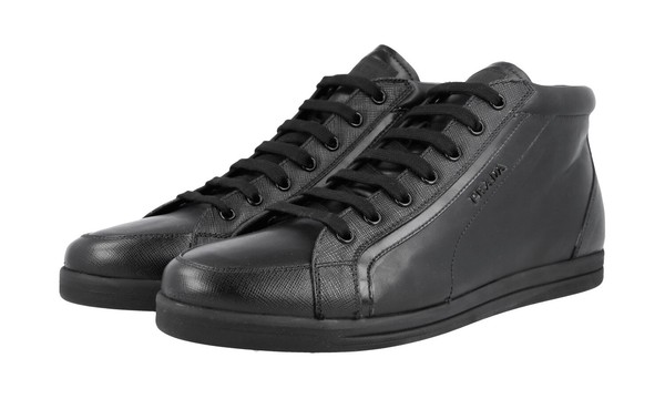Prada Saffiano HIGH-TOP Sneaker Schuhe 3T5893 Schwarz Leder Neu 40,5 Uk 7.5-image