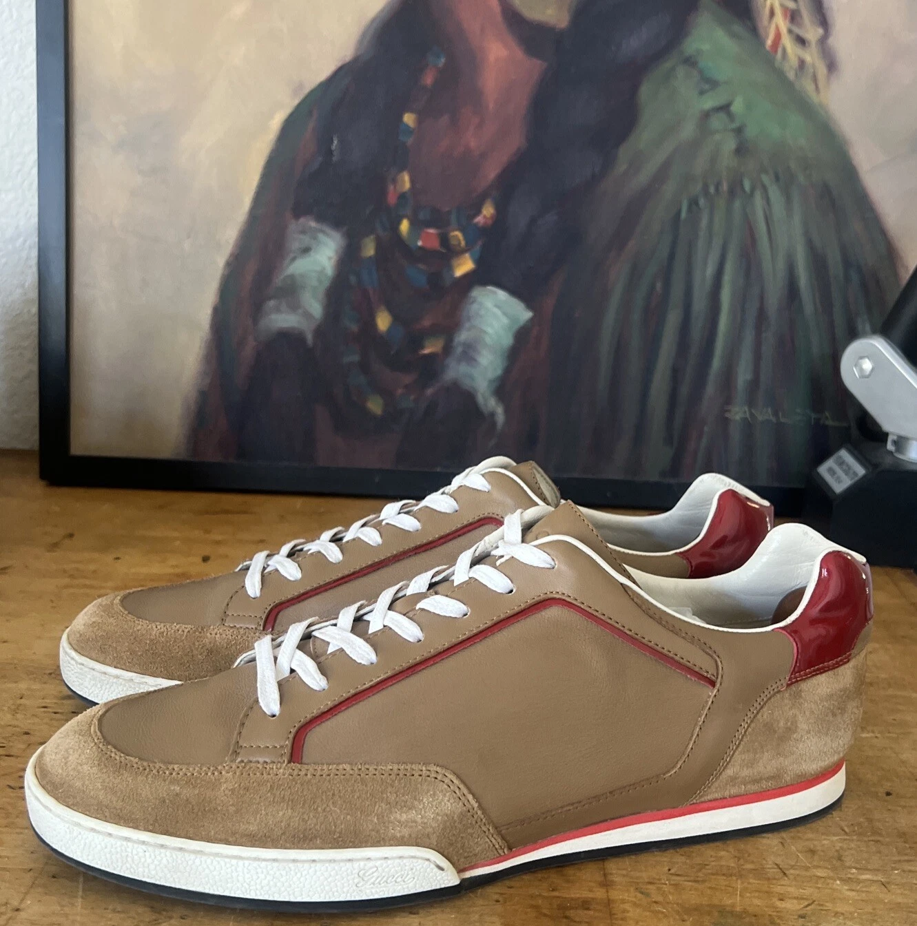 Chaussures de tennis homme Gucci 83 baskets basses chaussures beige marron rouge 10,5 11,5 US
