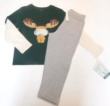Tommy Bahama Boy’s T-Shirt & Sweatpants Green Brown SIZE XS/4 Moose Theme NEW