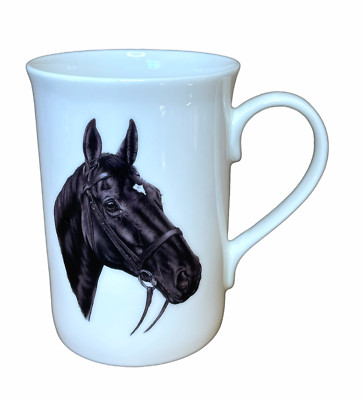 Brandneu Black Horse China Becher, Knochen China Becher, Pferdegeschenk, Reitbecher