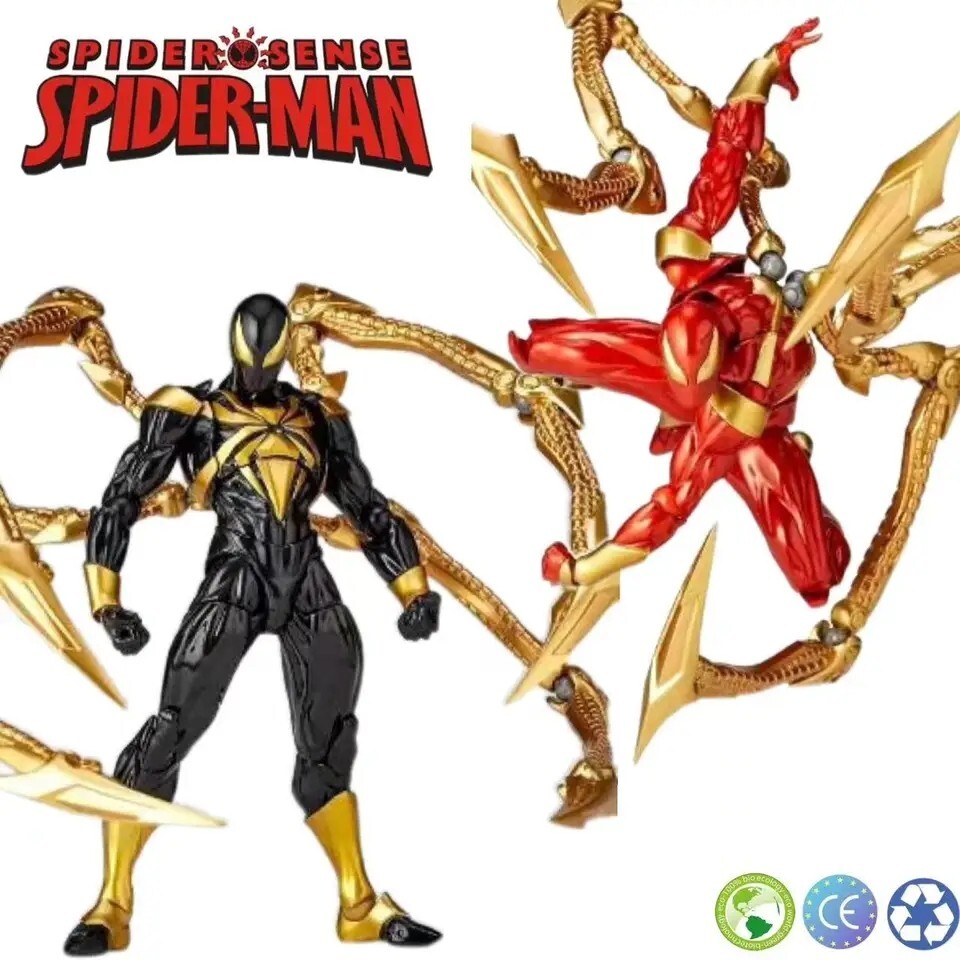 Figurines Iron Spiderman articulées Revoltech Amazing Gold pack 2 statuettes 15cm