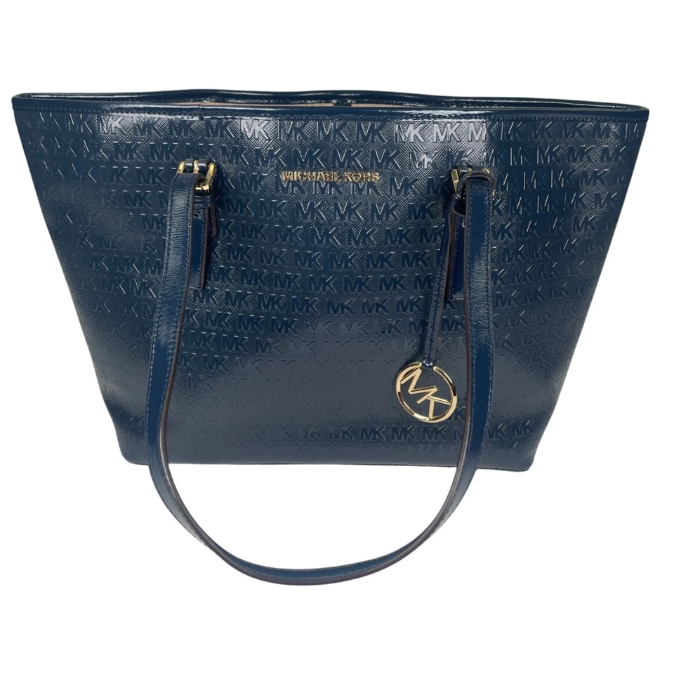 Bolsa tote MK Michael Kors jet set viagem média azul marinho intocada em excelente estado usado - Imagem 3 de 4
