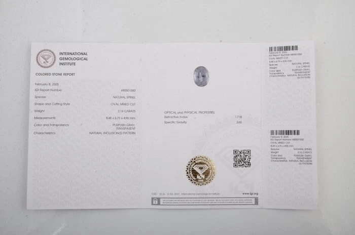 ✨ Spinello Naturale da 2.16 Carati – Certificato IGI – Colore Grigio Violaceo ✨ - Immagine 2 di 2