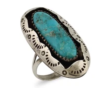 Navajo Ring 925 Silver Kingman Turquoise Native American Artist C.80's