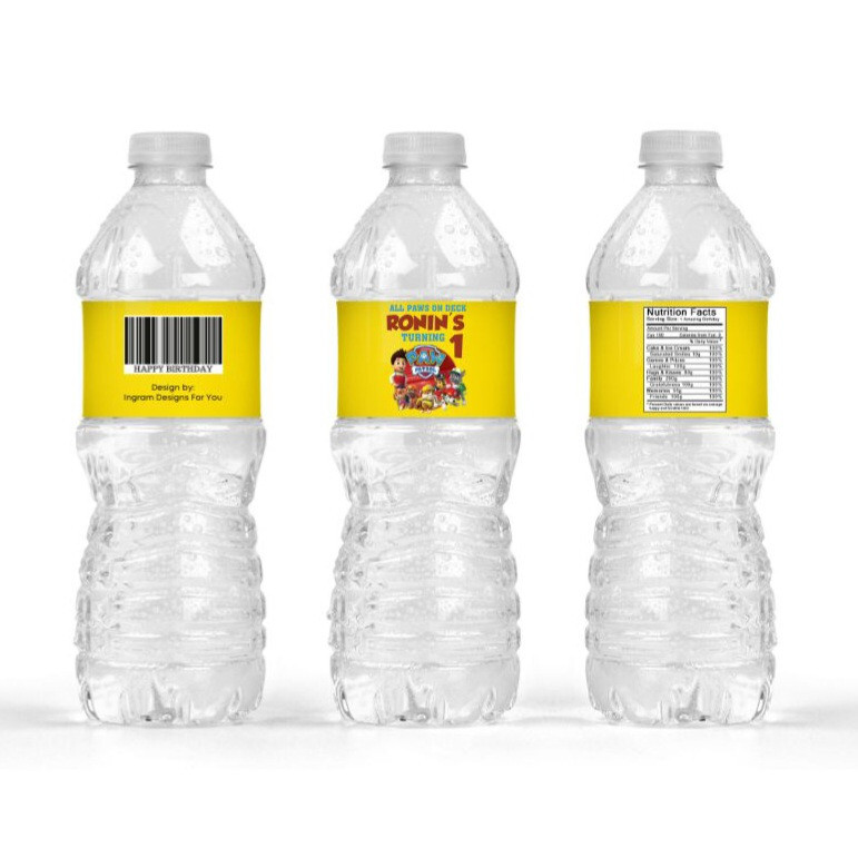 Patrol Puppy Rescue Squad Paw Water Bottle Party Favor Label